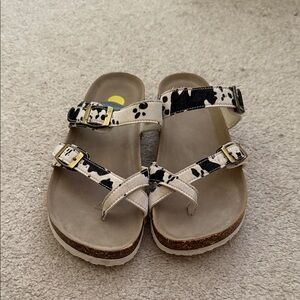 Women's Cow Print Sandals with Buckle Straps